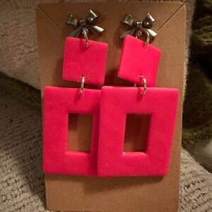 Bold Hot Pink Handmade Polymer Clay Geometric Earrings